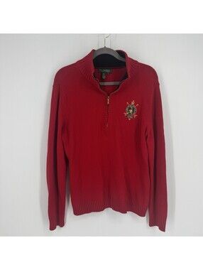 Lauren Ralph Lauren sweater womens XL red crest logo academia preppy golf fall